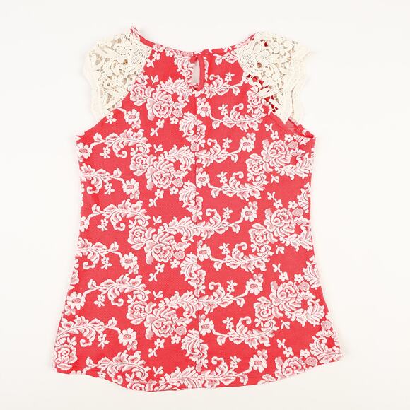 Blue Sketch Womens L Crocheted Lace Capped Sleeves Top Red Pink - Picture 3 of 7